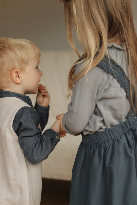 Muslin Cotton Neutral Sleeveless Jumpsuit | Pewter