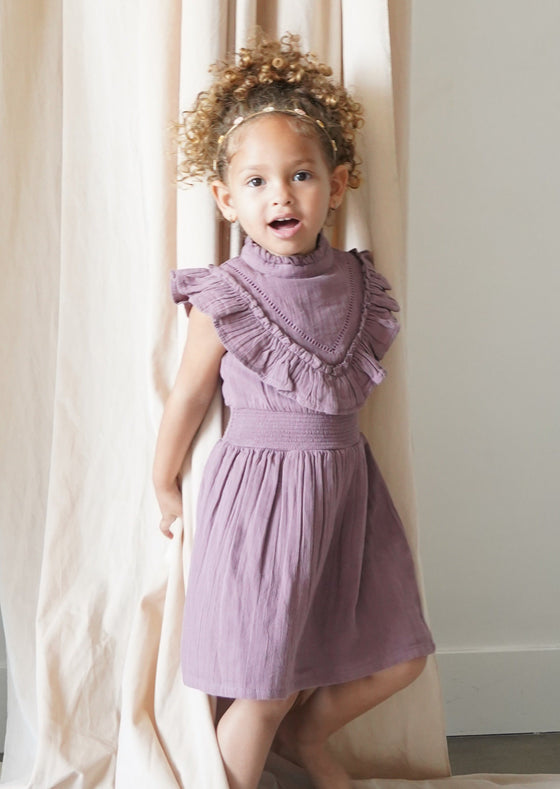 Esmée | Muslin Cotton Ruffle Dress | Mauve Wine