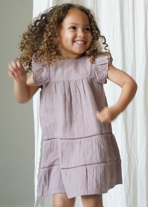 Maliya | Muslin Cotton Anglaise Dress | Dusty Mauve