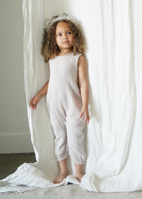 Muslin Cotton Neutral Sleeveless Jumpsuit | Pewter