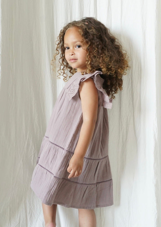 Maliya | Muslin Cotton Anglaise Dress | Dusty Mauve