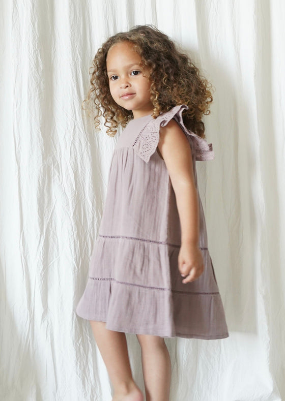 Maliya | Muslin Cotton Anglaise Dress | Dusty Mauve