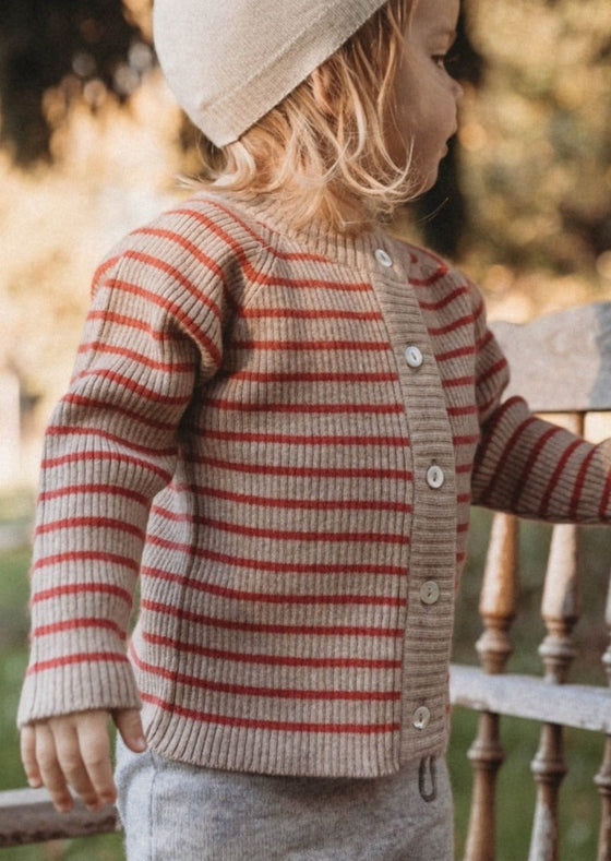 Cashmere Cardigan | Red/Beige