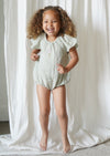 Liva | Muslin Cotton Ruffle Embroidered Romper | Sage