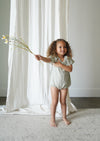 Liva | Muslin Cotton Ruffle Embroidered Romper | Sage