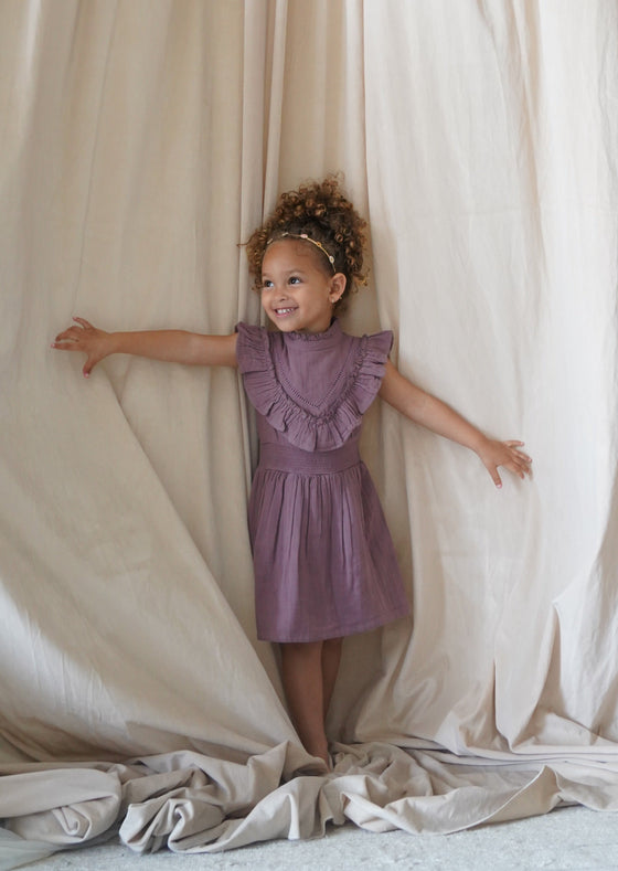 Esmée | Muslin Cotton Ruffle Dress | Mauve Wine