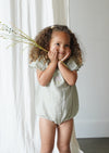 Liva | Muslin Cotton Ruffle Embroidered Romper | Sage