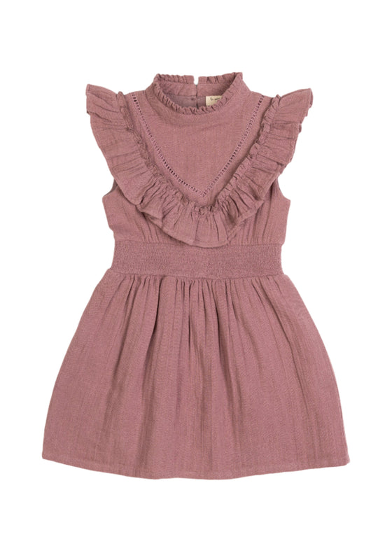 Esmée | Muslin Cotton Ruffle Dress | Mauve Wine