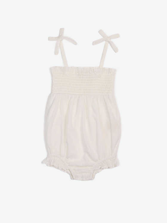 Gabrielle | Swiss Dot Embroidered Romper | Antique Ivory