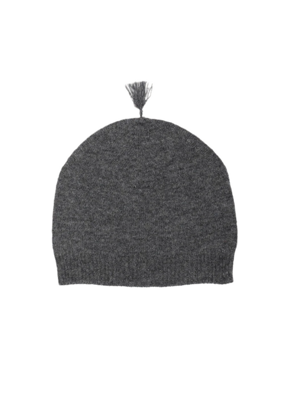 dark melange cashmere beanie with tassel