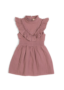  Esmée | Muslin Cotton Ruffle Dress | Mauve Wine