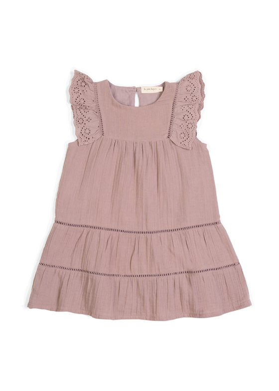 Maliya | Muslin Cotton Anglaise Dress | Dusty Mauve