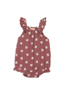  Calliope | Organic Muslin Embroidered Romper | Mulberry