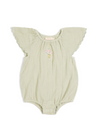 Liva | Muslin Cotton Ruffle Embroidered Romper | Sage